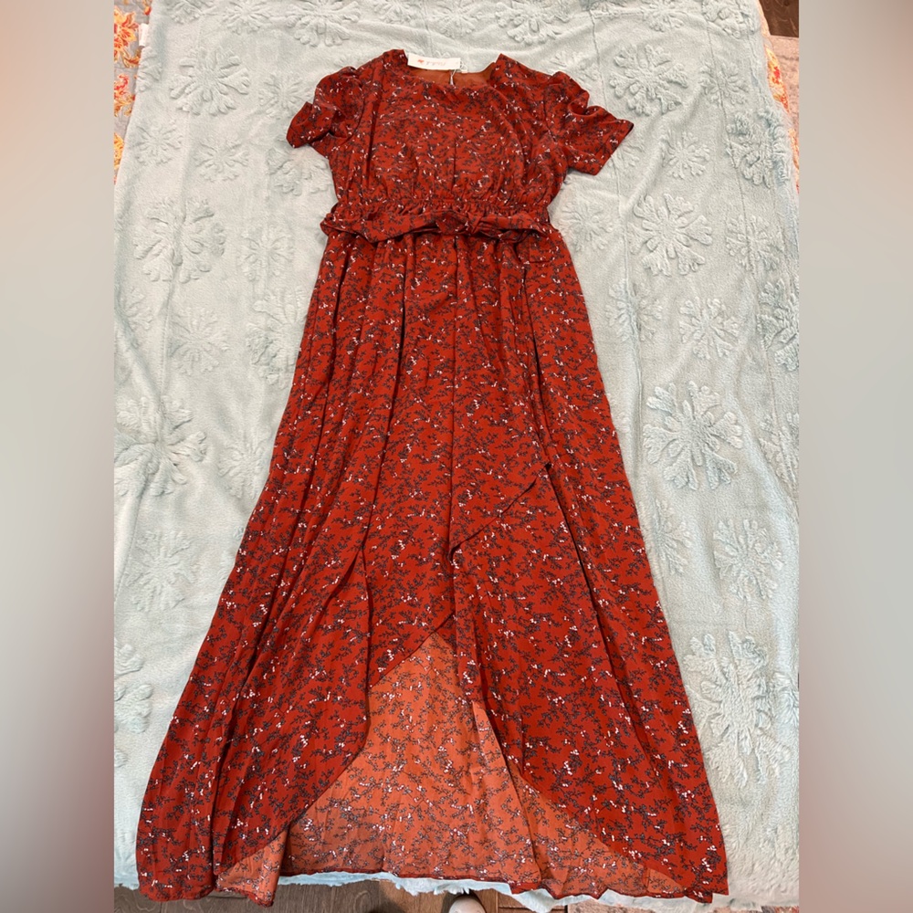 PetalLush Floral Red Maxi Dress
